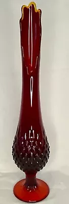 Buy Fenton Hobnail Footed Ruby Red & Yellow Amberina Swung Vase 16” Tall • 93.92£