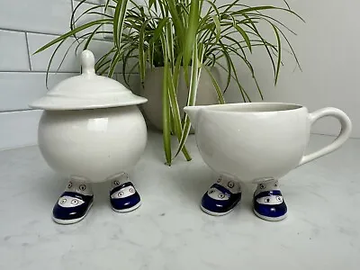 Buy VTG Carlton Walking Ware Lustre Pottery Sugar Creamer Set Blue Mary Jane England • 90.08£