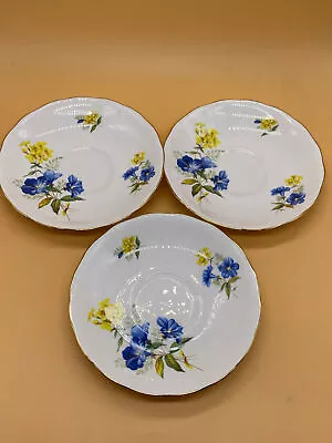 Buy Bundle Of 3 Gainsborough Bone China Blue & Yellow Flower Pattern Saucers • 14.99£