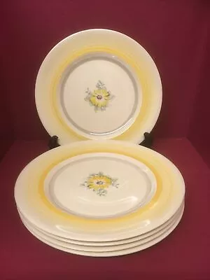 Buy Gray's Pottery Yellow Banded Hand Painted Salad Plates X 5 • 12.50£
