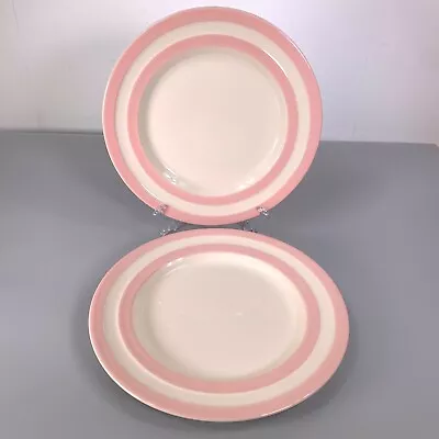 Buy T G Green Cornishware Dinner Lunch Plates 25.5cm Pink Striped Ceramic X 2 Pair • 45£