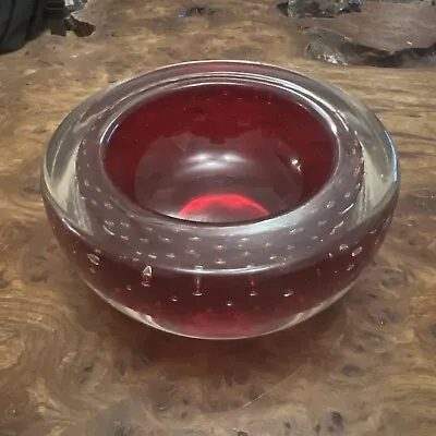 Buy Vintage Whitefriars Red Glass Controlled Bubble Bowl Trinket/Dish/Tealight • 15£