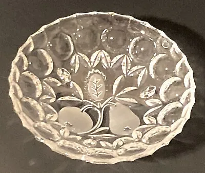 Buy Vintage Cut Crystal Footed Bowl Etched Fruit Design Apple Peach Thumbprint • 14.38£