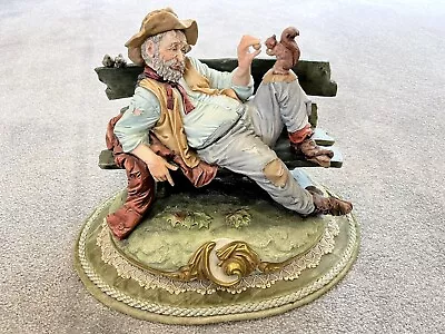Buy Capodimonte Bruno Merli Figurine Old Man Tramp On Bench Feeding Squirrel • 10£