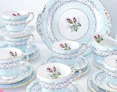 Buy Vintage Paragon Radstock 21 Piece Tea Set, Pastel Blue With Rosebuds • 95£