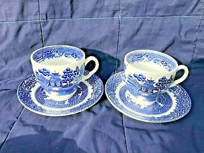 Buy Ridgway / English Ironstone Pottery Willow Pattern 2 Cups & Saucers • 20£