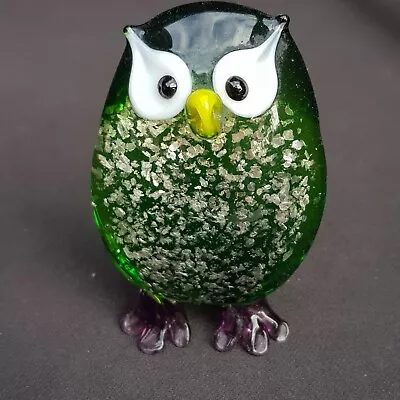 Buy Vintage Flat Body Handmade Glass Owl Miniature Figurine Art Glass Azurine • 17.73£