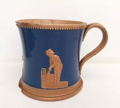Buy Antique Staffordshire Blue Ground Waisted Cricket Mug • 20£