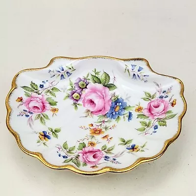 Buy Vintage Fenton Bone China Seashell Oyster Shaped Gilded Trinket Dish Rose Floral • 16.80£