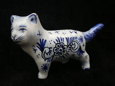Buy ANTIQUE Poss 18th C. DELFT Blue And White Faience Cat Tin Glaze A/F • 65£
