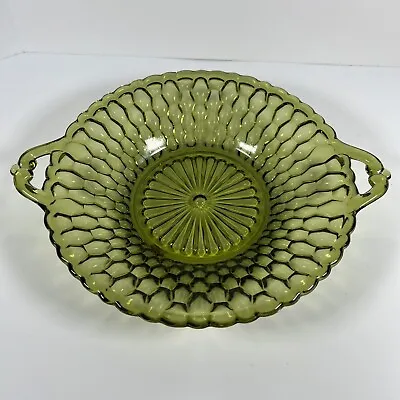 Buy Vintage Indiana Glass Avocado Green Honeycomb Bowl Handled Serving Dish • 11.53£