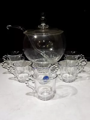 Buy RARE Imperial Crystal Candlewick Family Punch Bowl Set 8 Cups Ladle 400/139/77 • 699.68£