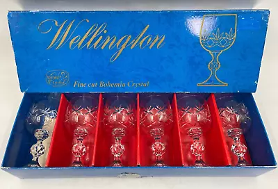 Buy Wellington Bohemia Crystal 6 X Wine Glasses 150ml Czech Boxed Vtg T2592 C3653 • 24.99£