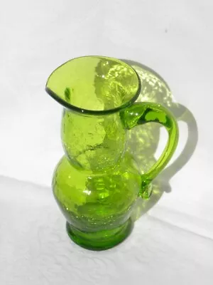 Buy Vintage Lime Green Crackle Glass Pitcher W/Applied Handle 5 3/8  • 12.32£