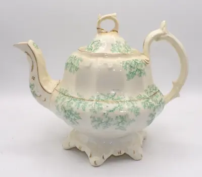 Buy Large Antique C19th Green Seaweed Pattern Tea Pot Teapot Rockingham Coalport • 45£