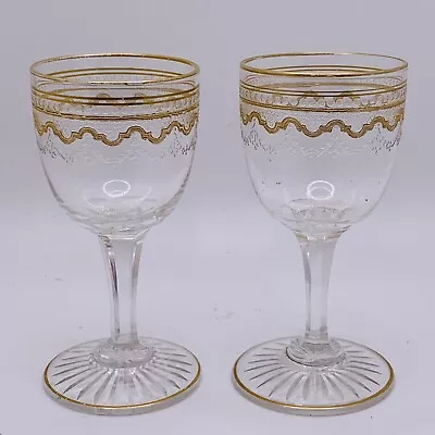 Buy Antique Saint Louis Beetoven Gold Rimmed Crystal Cordial Glasses Set Of 2 • 96.05£