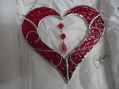 Buy Stained Glass Ruby Red Heart With Wire Suncatcher Window Decorations • 17£