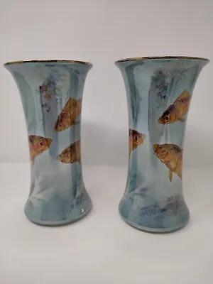 Buy PAIR Of 1930's BURLEIGH WARE LUSTRE GOLDFISH VASES Approx 7.5  In Height • 34.99£