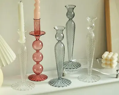 Buy Glass Candle Holders Vintage, Glass Taper Candle Holder, Clear Glass Candle • 22.71£