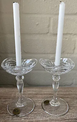 Buy 2 Vintage Royal Crystal Rock RCR Clear Glass Candle Holders (with Candles) • 12£