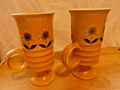 Buy Vintage Carlton Ware Tall Ribbed Two Brown Mugs Tea Coffee Sunflower Design Rare • 2.99£