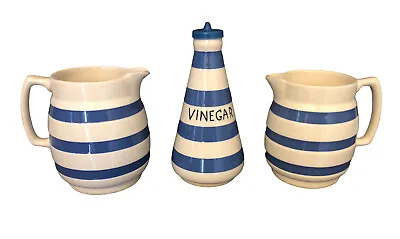 Buy Staffordshire Chef Ware Vintage Blue & White Stripe 2x Milk Jug & Vinegar 1950s • 19.99£