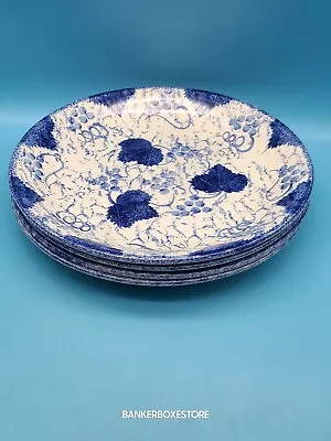 Buy Set Of 4 BLUE GRAPE VINE POOLE Pottery Dinner Plates Sponge White Blue Leaves  • 70.74£