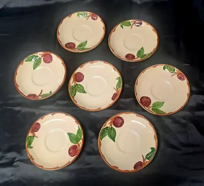 Buy Franciscan Apple 7 Saucers Hand Painted Red Green Brown Embossed 1940-1966 • 9.44£