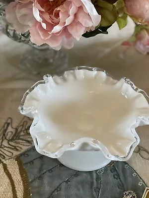 Buy Fenton Silver Crest Style White Milk Glass Ruffled Crimped Rim Bowl VINTAGE • 26.55£