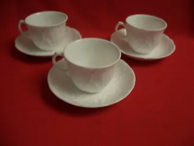 Buy 3 X Wedgwood England ~ Countryware ~ Embossed Leaf White Tea Cups & Saucer • 30£