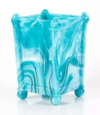 Buy Antique Davidson's Blue Malachite Slag Glass Square Vase • 14.99£