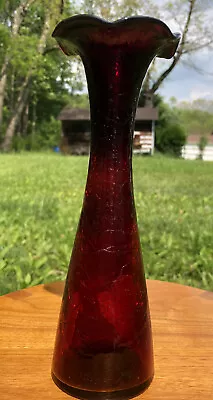 Buy Vintage Amberina Ruby Red Crackle Glass Bud Vase • 19.13£