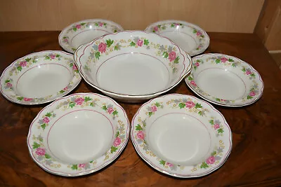 Buy Grindley Cream Petal 6 Vintage Bowl Set With Serving Bowl Floral Pattern VGC • 25£