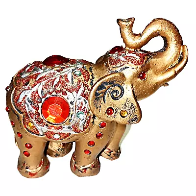 Buy Decorated Elephant Statue Ornament Red/Gold Home Dec Resin Figurine Feng Shui • 15.01£