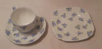 Buy Royal Standard Bone China Pale Blue & White Floral Teacup, Saucer & Tea Plate • 12£