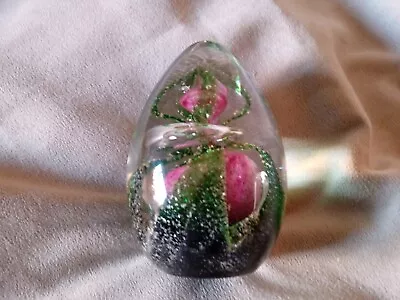 Buy Glass Paperweight Egg Shaped. Controled Bubbles Spirals Green Pink • 9.99£