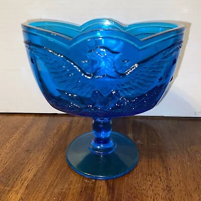 Buy LE Smith Glass Blue Patriotic Embossed American Eagle & Stars Compote Candy Dish • 11.57£