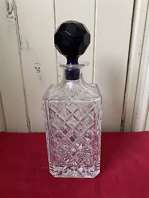 Buy Cut Glass Square Decanter With Navy Glass Stopper • 9£