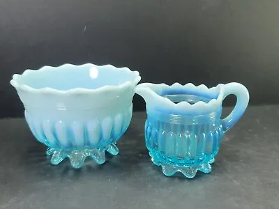 Buy Antique Victorian Davidson Blue Pearline Glass Lady Caroline Sugar Bowl Milk Jug • 26£