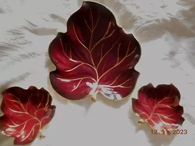 Buy Carlton Ware Rouge Royale 3 Leaf Trinket Dishes - 1@8x7.5 : 2@4x4 • 15£