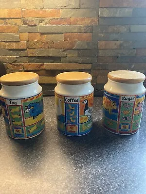 Buy Dunoon Farmyard Tea Coffee Sugar Jars Three Set Kitchenware - Jane Brookshaw • 18£