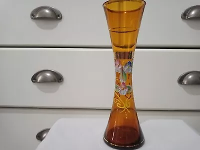 Buy Vintage Bohemian Amber Art Glass Vase, Raised Enamelling And Gilt Decoration • 9£