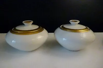 Buy Pair Of Vintage KPM KRISTER  Small Lidded SUGAR BOWLS - Off White/Gold Rims  • 9.99£