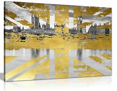 Buy Union Jack London Gold Abstract Canvas Wall Art Picture Print Home Decor • 19.99£