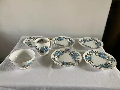 Buy Royal Stafford China 'Cheshire Blue Bonnet' Sugar Bowl, Cream Jug & 5 Side Plate • 6£