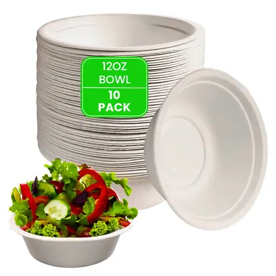 Buy Bagasse Bowls 12 Oz (350 Ml) Disposable Party Round Catering Biodegradable • 6.99£