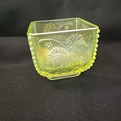 Buy Fenton Square Yellow Vaseline Glass Candy Dish Compote Vase Glows 3.75x3.75x3.5” • 65.08£