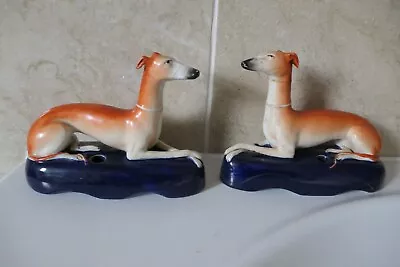 Buy 19th Century Staffordshire Pottery Recumbent Greyhounds- Quill Pen Ink Holders • 49.50£