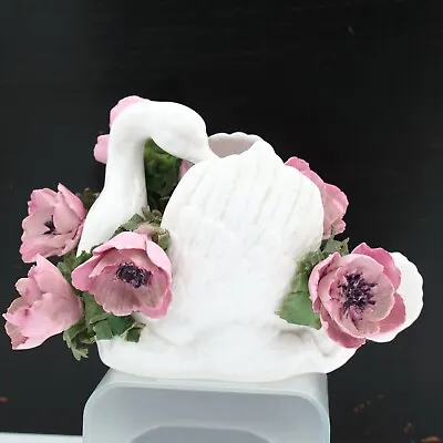 Buy Vintage Crown Staffordshire China Swan Planter With Pink Flowers Bouquet • 18£