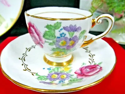 Buy Tuscan Tea Cup And Saucer Painted Rose Pattern Teacup Demi  England 1940s • 22.98£